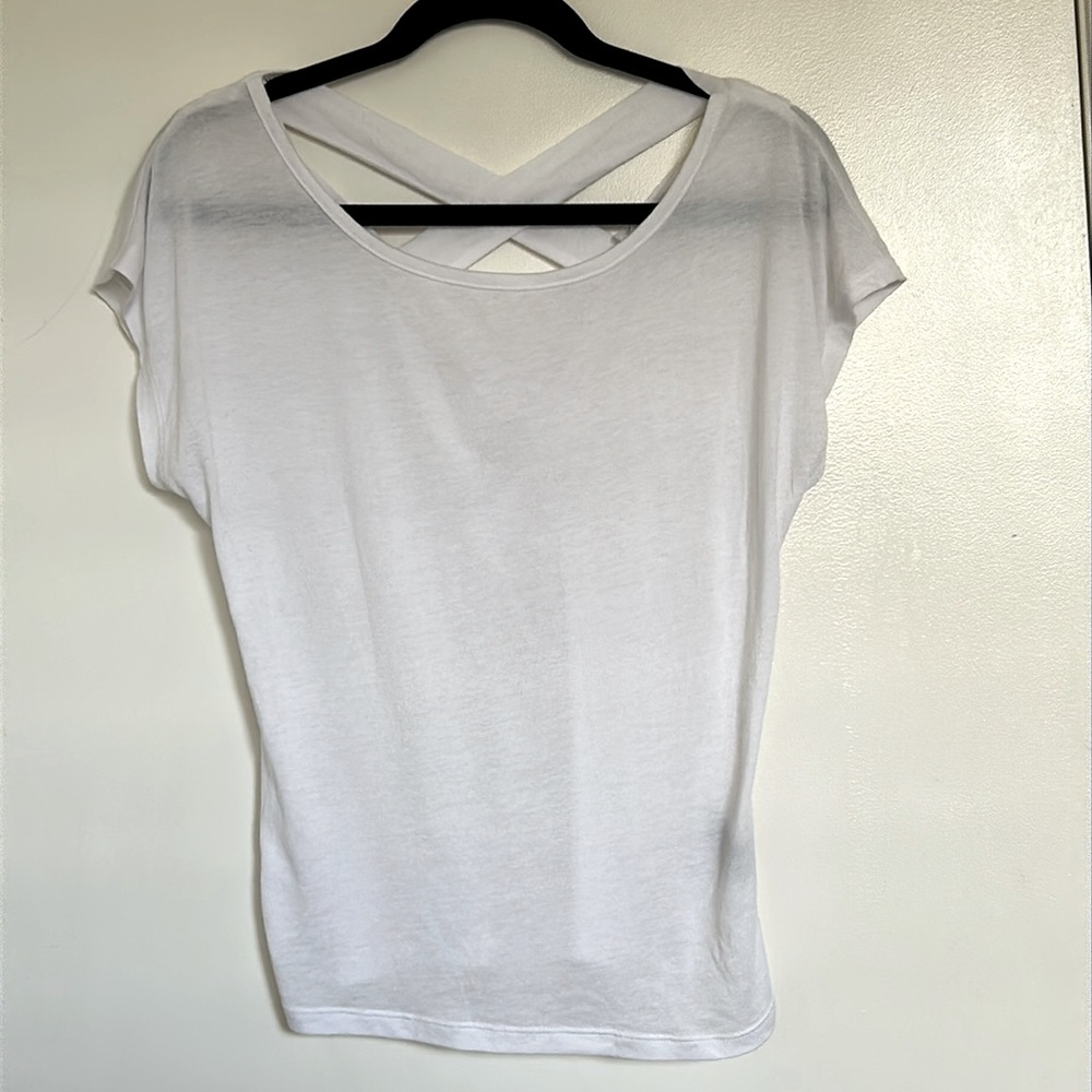 Urban Outfitters White Short Sleeve Cross Detail Back Deep-V Loose Fit Top